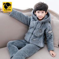 金雅丽童儿童睡衣男童冬装中大童法兰绒珊瑚绒童装加绒加厚保暖夹棉家居服
