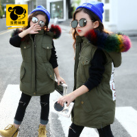 童装女童冬装马甲2018新款女孩连帽加厚背心儿童时尚马夹时髦上衣