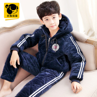 儿童睡衣冬季加绒加厚款2018新款男童夹棉套装法兰绒珊瑚绒家居服
