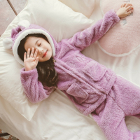 童装女童珊瑚绒睡衣套装冬季女孩儿童长袖家居服法兰绒加绒加厚款
