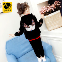 女童休闲套装2018新款童装韩版中大童加厚冬装女孩连帽洋气三件套