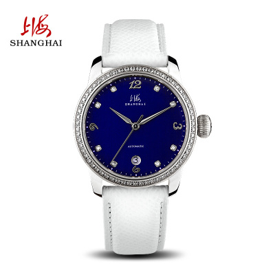 上海(SHANGHAI)手表女士手表 全自动机械表802时尚潮流镶钻防水皮带女士手表