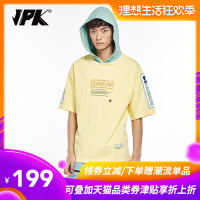 JPK原创设计师潮牌青春校园学生浅色国潮街头宽松连帽短袖T恤男