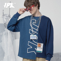 JPK秋冬 原创潮牌经典不对称字母印花圆领嘻哈街舞拼接卫衣男