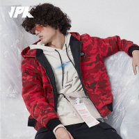 JPK设计原创潮牌秋冬红色迷彩两面穿嘻哈ins宽松国潮棉服外套男士