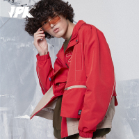JPK19年秋冬 潮牌宽松加嘻哈大红色大码夹克外套男女同款男士