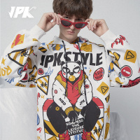 JPK秋冬 原创图案潮牌休闲情侣大卡通漫画印花可爱连帽卫衣男