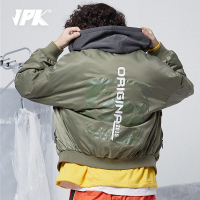 JPK潮牌原创国潮秋冬工装男士ins军绿色大码短款加厚连帽棉服外套