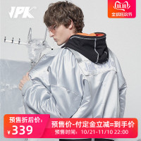JPK原创潮牌男士国潮ins风银色oversize冬季棉服棉衣大码夹克外套