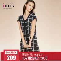 IMIS 爱美丽女士家居服 格子V领套头短袖舒适睡衣睡裙