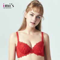 IMIS爱美丽女士内衣 薄款红色蕾丝大码深v聚拢文胸IM12ADC1