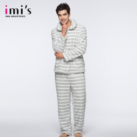 IMIS爱美丽男士家居服 条纹分领开衫长袖长裤睡衣套装