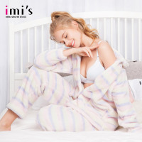 IMIS爱美丽女士家居服加厚秋冬珊瑚绒长袖长裤睡衣