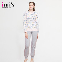 IMIS爱美丽家居服 印花圆领套头棉质上衣长裤套装