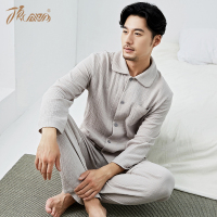 顶瓜瓜男士秋冬长袖纯棉家居服套装新款加厚保暖时尚翻领睡衣套装