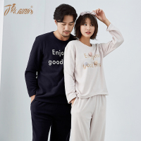 顶瓜瓜新款秋季长袖情侣睡衣套装简约圆领套头家居服可外穿顶呱呱