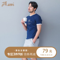 顶瓜瓜睡衣男夏纯棉 简约印花舒适短袖家居服套装 休闲可外穿睡衣