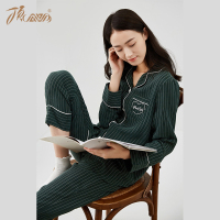 顶瓜瓜睡衣女秋季时尚条纹翻领家居服套装简约舒适清新可外穿套装