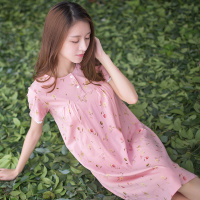 顶瓜瓜睡裙女夏纯棉舒适圆领印花短袖家居服夏季可爱清新少女短裙