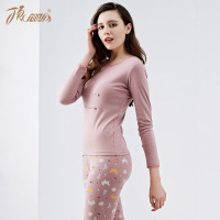 顶瓜瓜保暖内衣女纯棉 薄款圆领甜美修身秋衣秋裤女士打底衫冬季