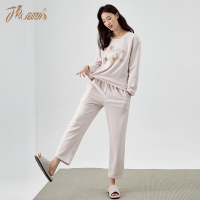 顶瓜瓜睡衣女秋时尚韩版圆领长袖印花家居服女舒适可外穿睡衣套装