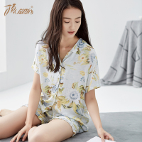 顶瓜瓜睡衣女夏季休闲家居服女 清新印花短袖短裤套装 可外穿套装
