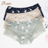 顶瓜瓜内裤女棉质面料性感蕾丝可爱印花低腰女士裤头三角内裤3条