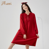 顶瓜瓜睡裙女秋纯棉舒适简约家居长裙甜美可爱纯色睡衣女秋顶瓜瓜