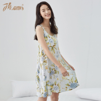 顶瓜瓜夏季睡裙女时尚设计V领印花长裙 简约舒适居家可外穿顶瓜瓜