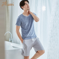 顶瓜瓜夏季睡衣男棉质短袖短裤纯色套头简约家居服宽松套装顶呱呱