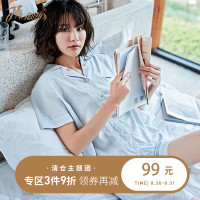 顶瓜瓜睡衣女夏短袖套装家居服宽松短裤短款圆领刺绣印花外穿夏装