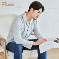 顶瓜瓜睡衣男纯棉长袖家居服男士春秋翻领长款宽松套装新品顶呱呱