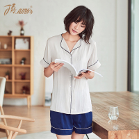 顶瓜瓜宽松大码休闲睡衣女 夏季女士短袖短裤简约清新家居服套装
