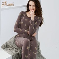 顶瓜瓜女士圆领大印花保暖内衣 弹力贴身秋冬打底衫 秋衣秋裤套装