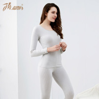 顶瓜瓜秋冬薄款圆领纯色女士保暖内衣 少女甜美打底 秋衣秋裤套装