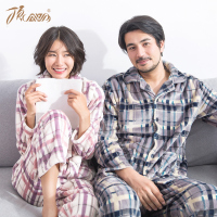 顶瓜瓜冬季睡衣套装珊瑚绒 长袖情侣格子保暖男女士家居服顶呱呱