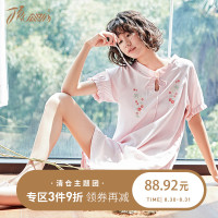 顶瓜瓜夏季宽松舒适女士睡裙 圆领短袖纯色甜美可爱睡裙女顶呱呱