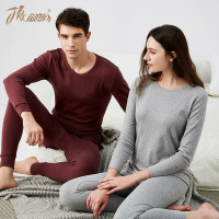 顶瓜瓜保暖内衣情侣款 纯色简约秋衣秋裤套装纯棉 大码打底棉毛衫