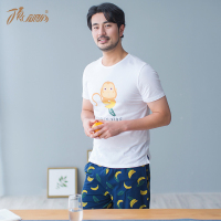 顶瓜瓜睡衣男夏纯棉 新款圆领套头短袖短裤休闲家居服套装顶呱呱