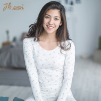 顶瓜瓜保暖内衣女棉 圆领秋衣秋裤女士套装秋冬印花修身美体内衣