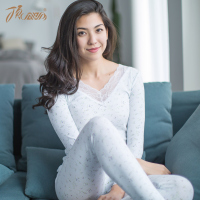 顶瓜瓜内衣女套装 秋衣秋裤基础打底V领蕾丝边性感甜美韩版清新