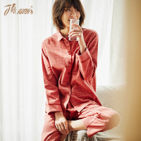 顶瓜瓜睡衣女秋棉质格纹休闲家居服套装翻领长袖长裤居家服顶瓜瓜