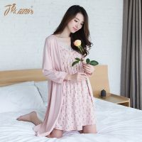 浴袍女夏纯棉蕾丝边韩版睡衣带性感V领睡袍两件套顶呱呱顶瓜瓜