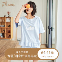 顶瓜瓜睡衣女夏纯棉 圆领套头短袖短裤家居服套装可外穿简约时尚