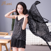 顶瓜瓜睡袍女夏 性感带波点浴袍两件套 舒适薄款蕾丝睡衣顶呱呱