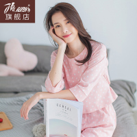 顶瓜瓜女士家居服春夏休闲纯棉印花青年圆领套头甜美七分袖女睡衣