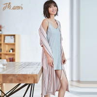 顶瓜瓜浴袍女夏纯棉 蕾丝边韩版睡衣带裙性感睡袍两件套顶呱呱