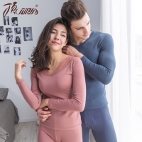 顶瓜瓜蕾丝性感V领保暖内衣 男女情侣秋衣秋裤套装加绒打底顶呱呱