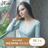 顶瓜瓜秋衣秋裤女棉质面料V领蕾丝修身薄款保暖内衣女套装顶呱呱