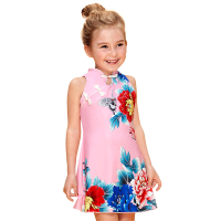 号手儿童泳衣女童旗袍式中国风复古连体大裙平角底裤亲子泳装温泉